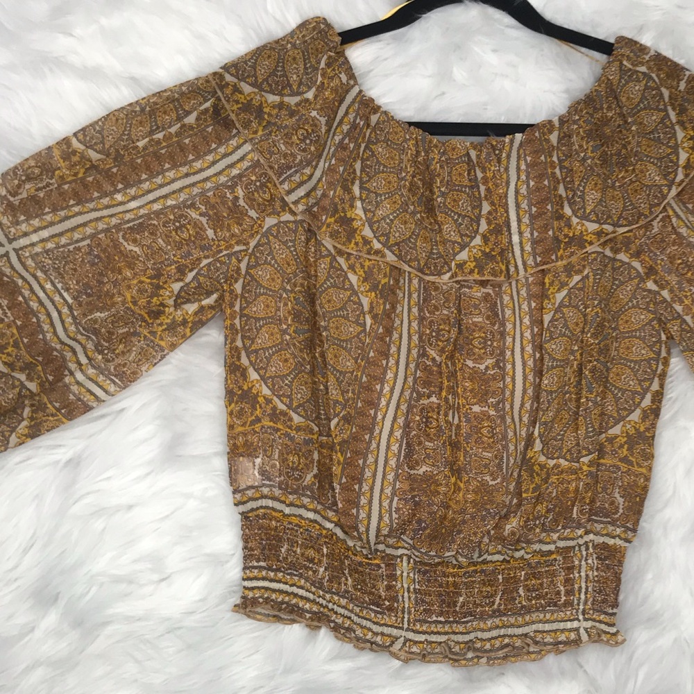 XS Golden Ruffle Flounce Blouse Aakaa